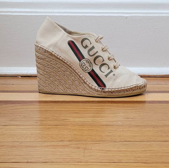 GUCCI WEDGE ESPADRILLE PLATFORM SNEAKERS - Picture 2 of 9